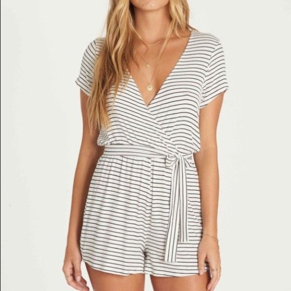 Billabong “Romp Stop” Striped Surplice Romper